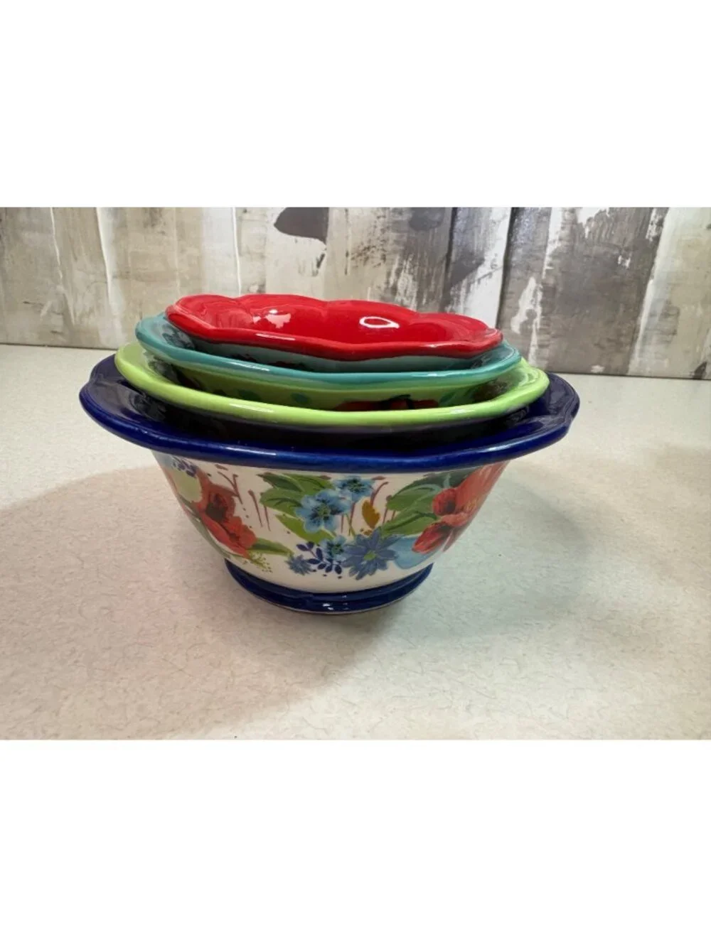 Pioneer Woman Ceramic Nesting Measuring Prep Bowls Cups 4 piece Floral
